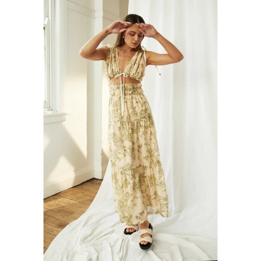 Mon Renn Women's Sz. 2 Wildflower Cut Out Tiered Chiffon Maxi Dress NWT - Picture 1 of 16